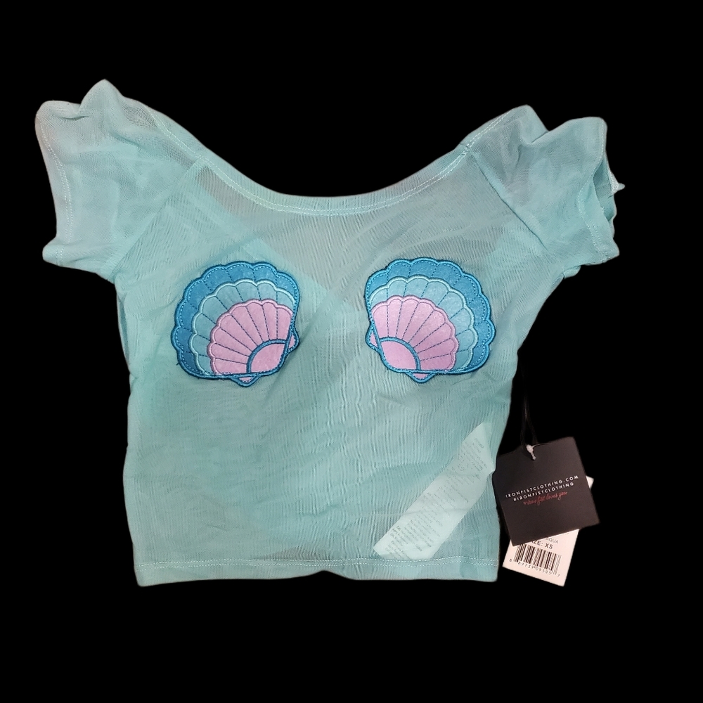 IRON FIST Mermaid For Life Mesh Top in Aqua XS